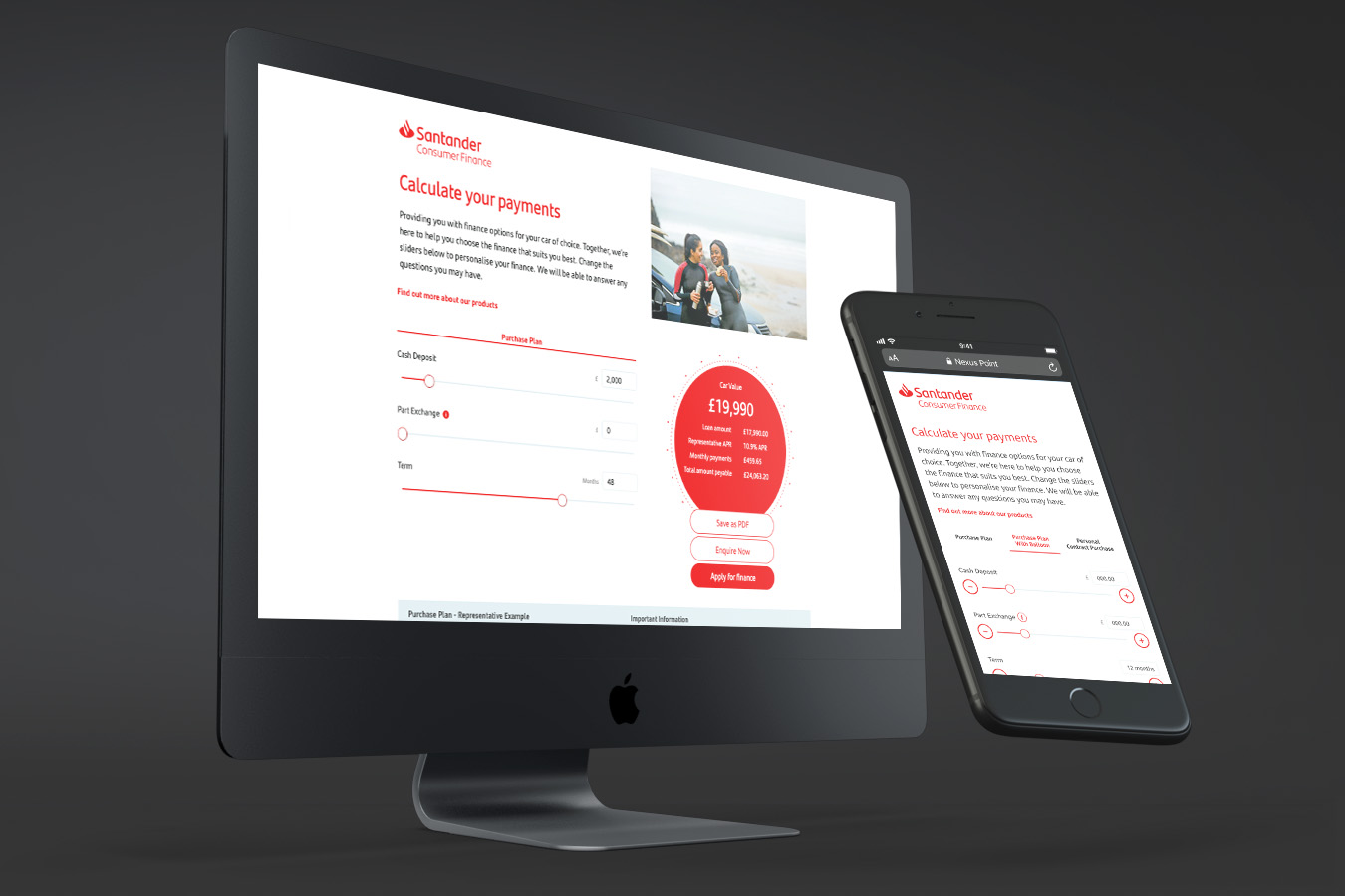 Screens showing the work we done for Santander Consumer Finance