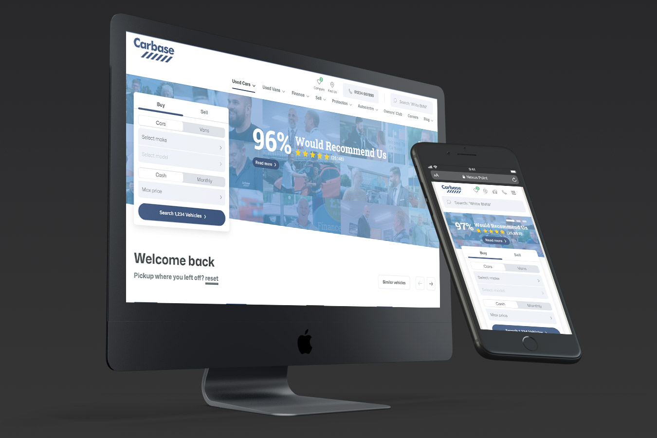 Screens showing the work we done for Carbase