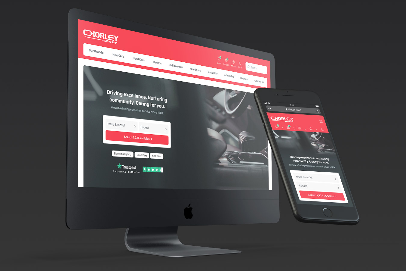 Screens showing the work we done for Chorley Group