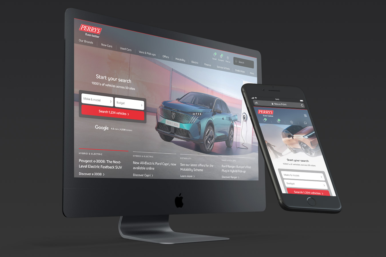 Screens showing the work we done for Perrys