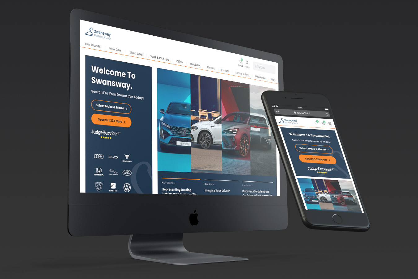 Screens showing the work we done for Swansway