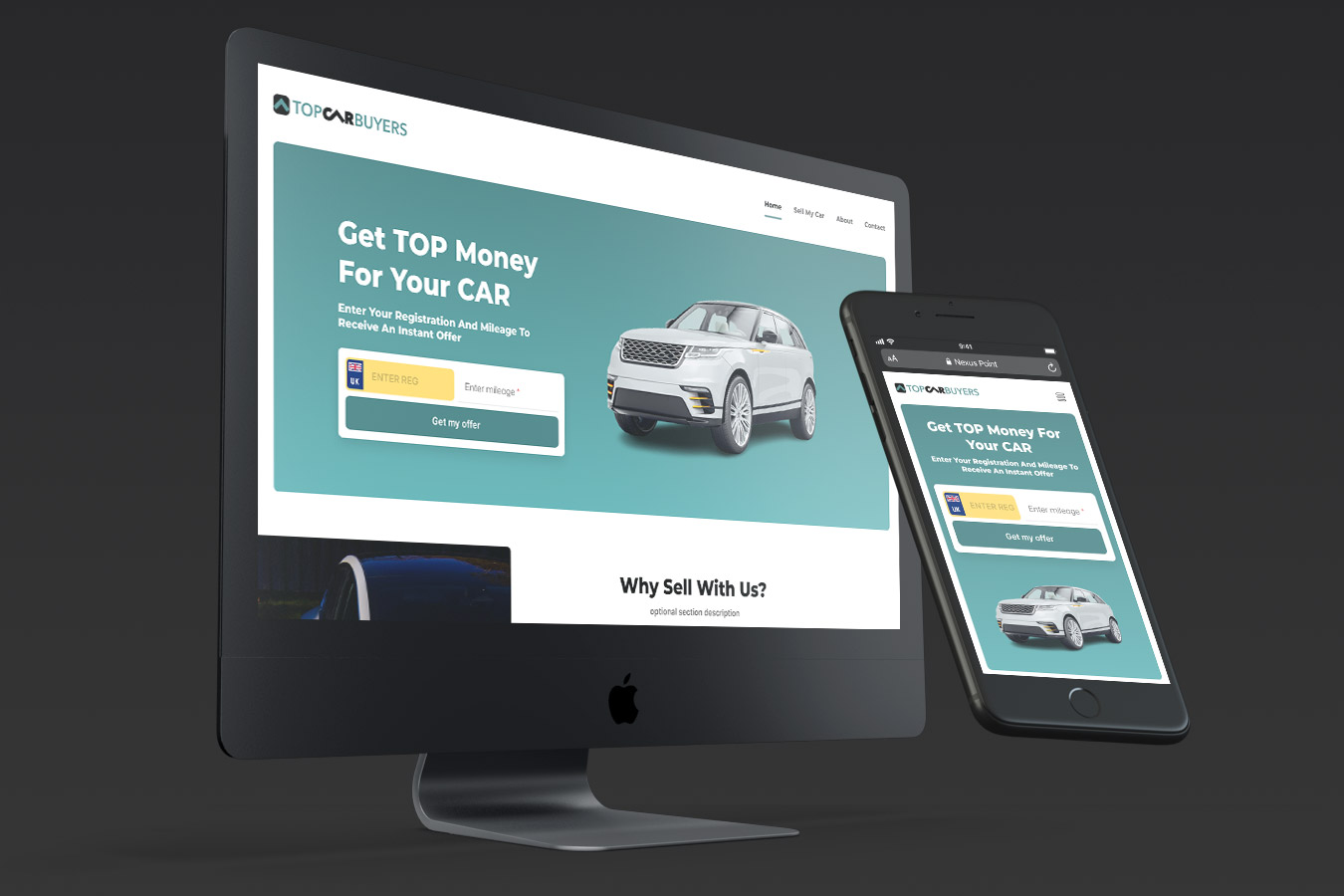 Screens showing the work we done for Top Car Buyers