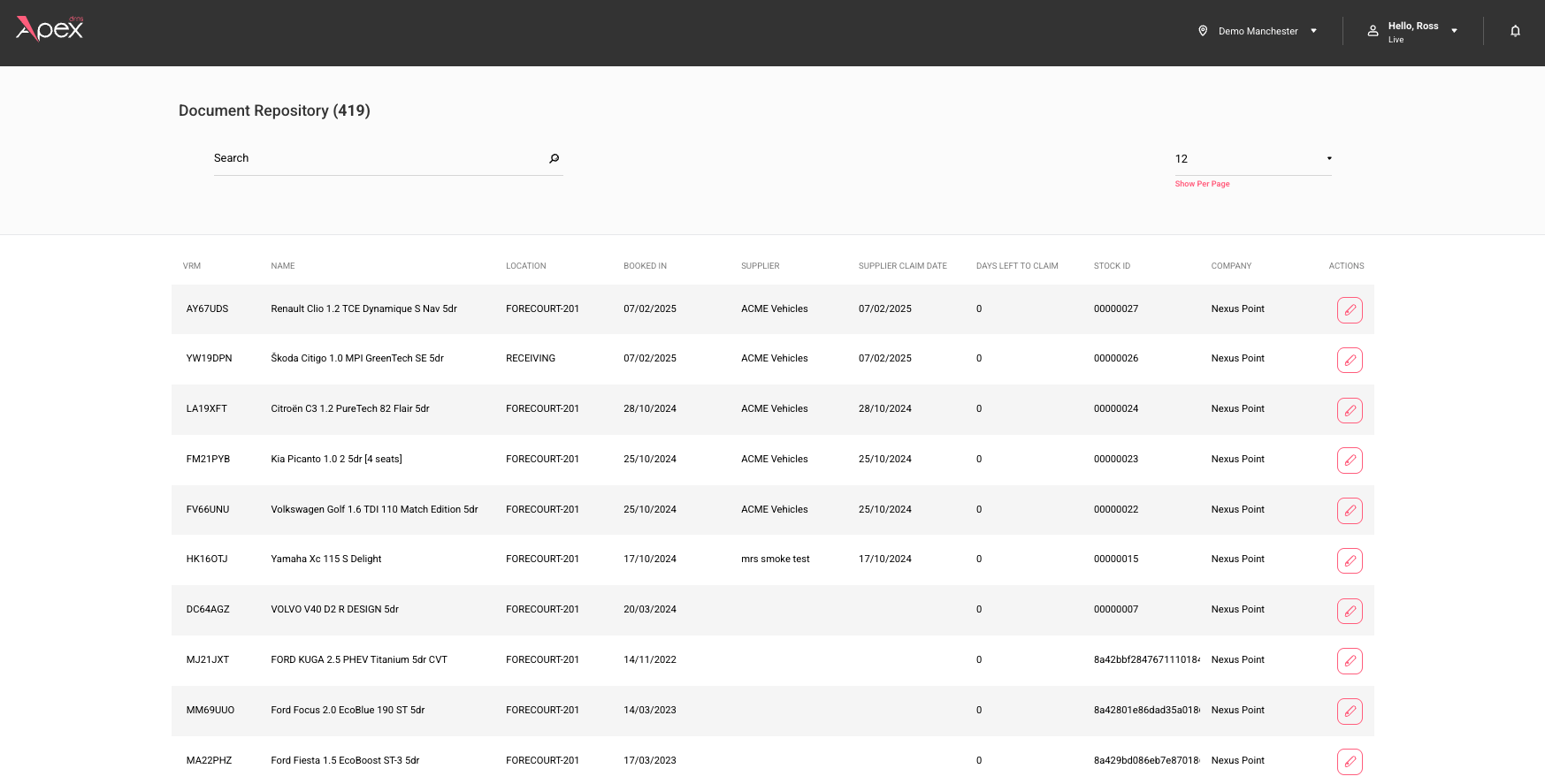 Apex DMS — document repository with supplier claims
